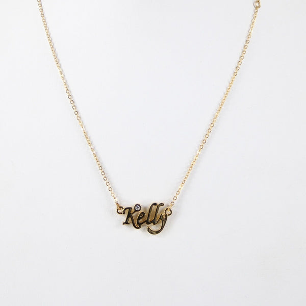 KELLY Name Goldtone Rhinestone 14.5" w 4.5" Multi Ring Ext Necklace