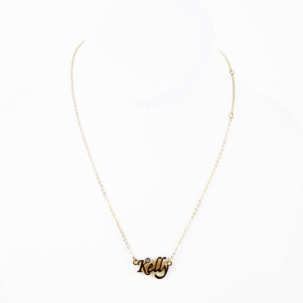 KELLY Name Goldtone Rhinestone 14.5" w 4.5" Multi Ring Ext Necklace