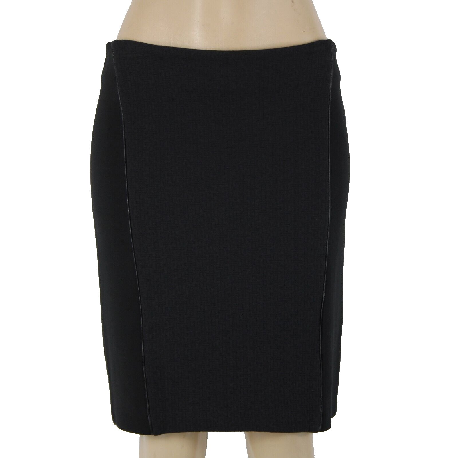 Laundry by Shelli Segal Sz 6 Black Faux Leather Trim Cotton Poly Pencil Skirt