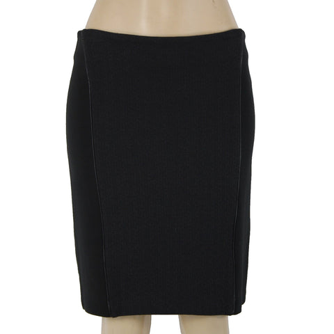 Laundry by Shelli Segal Sz 6 Black Faux Leather Trim Cotton Poly Pencil Skirt