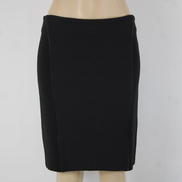 Laundry by Shelli Segal Sz 6 Black Faux Leather Trim Cotton Poly Pencil Skirt