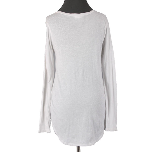 LNA Top Sz M White Round Strappy Neckline Long Sleeve 100% Cotton Top