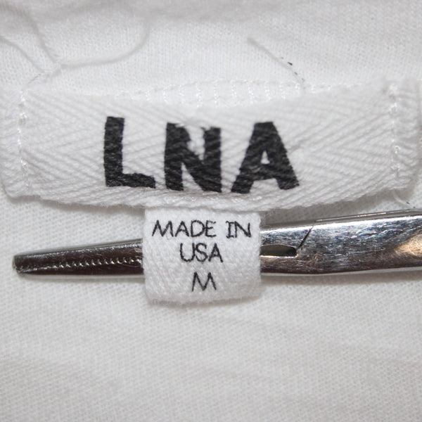 LNA Top Sz M White Round Strappy Neckline Long Sleeve 100% Cotton Top