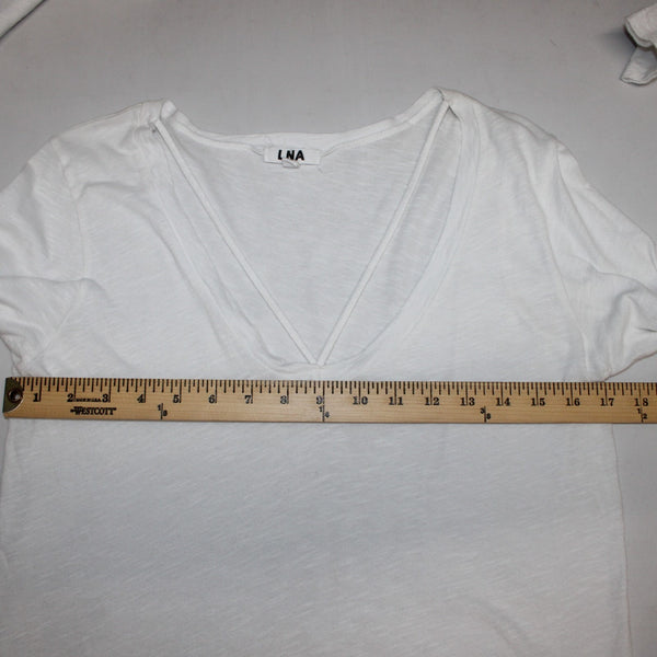 LNA Top Sz M White Round Strappy Neckline Long Sleeve 100% Cotton Top