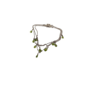 V Sterling Silver 8in 3 Strand Chain Faceted Green Teardrop Stones Bracelet