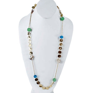 Park Lane 36" Goldtone Green Blue Crystal Disc Lobster Clasp Necklace