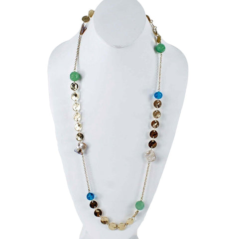 Park Lane 36" Goldtone Green Blue Crystal Disc Lobster Clasp Necklace