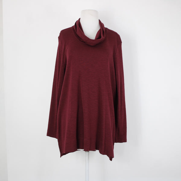 J Jill Sz L Petites Burgundy Purple Pima Cowl Neck Tunic 100% Pima Cotton Top