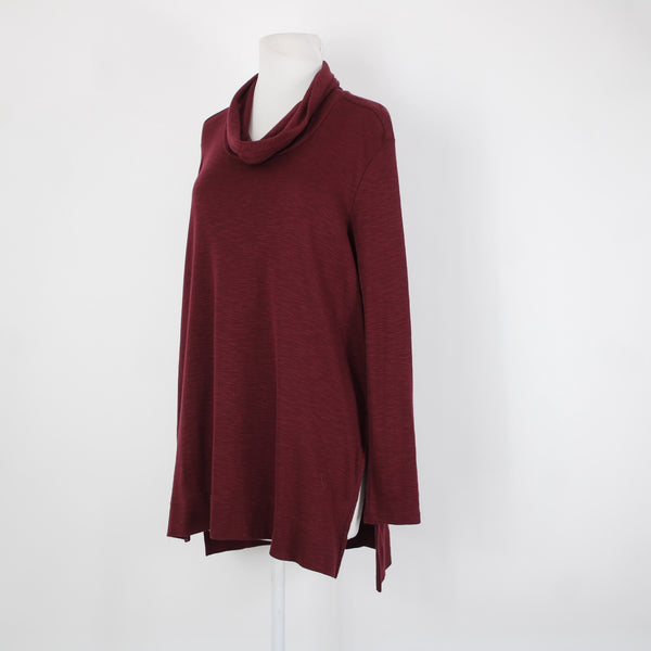 J Jill Sz L Petites Burgundy Purple Pima Cowl Neck Tunic 100% Pima Cotton Top
