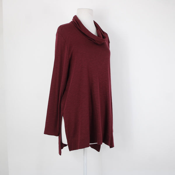 J Jill Sz L Petites Burgundy Purple Pima Cowl Neck Tunic 100% Pima Cotton Top