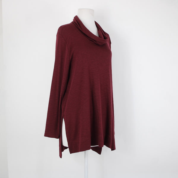 J Jill Sz L Petites Burgundy Purple Pima Cowl Neck Tunic 100% Pima Cotton Top
