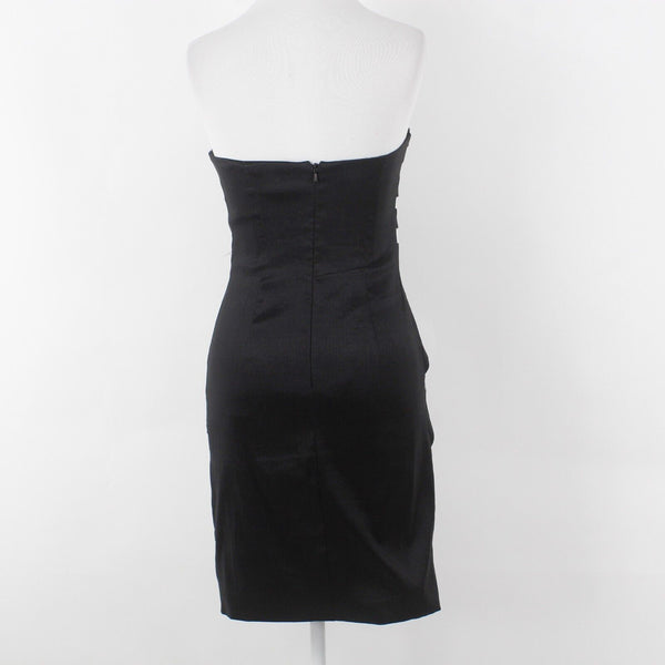 Cartise Sz 2 Black White Asymmetric Stripe Solid Back Lined Strapless Poly Dress