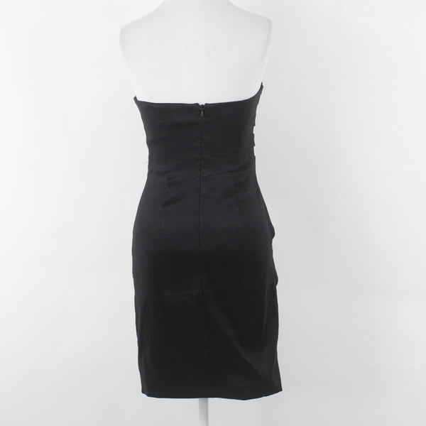 Cartise Sz 2 Black White Asymmetric Stripe Solid Back Lined Strapless Poly Dress