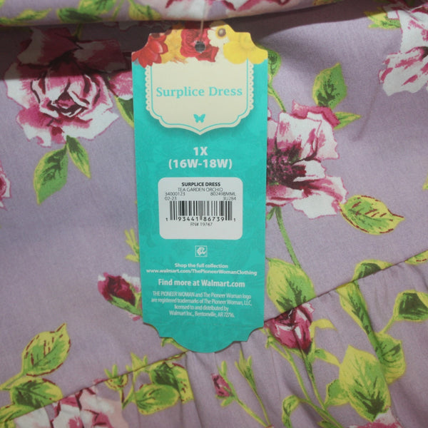 The Pioneer Woman Dress NEW Surplice Sz 1X Purple Multi Tea Garden Orchid Cotton