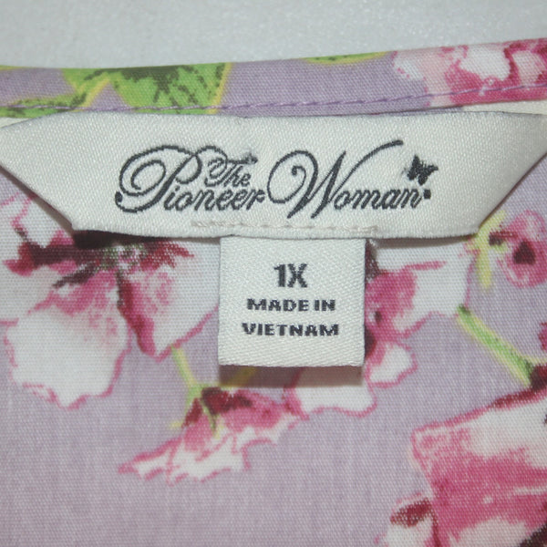 The Pioneer Woman Dress NEW Surplice Sz 1X Purple Multi Tea Garden Orchid Cotton