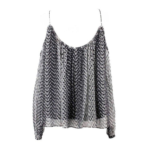 Elizabeth And James NEW Sz XS Black Gray IKAT Lined Sheer Silk Woven Top