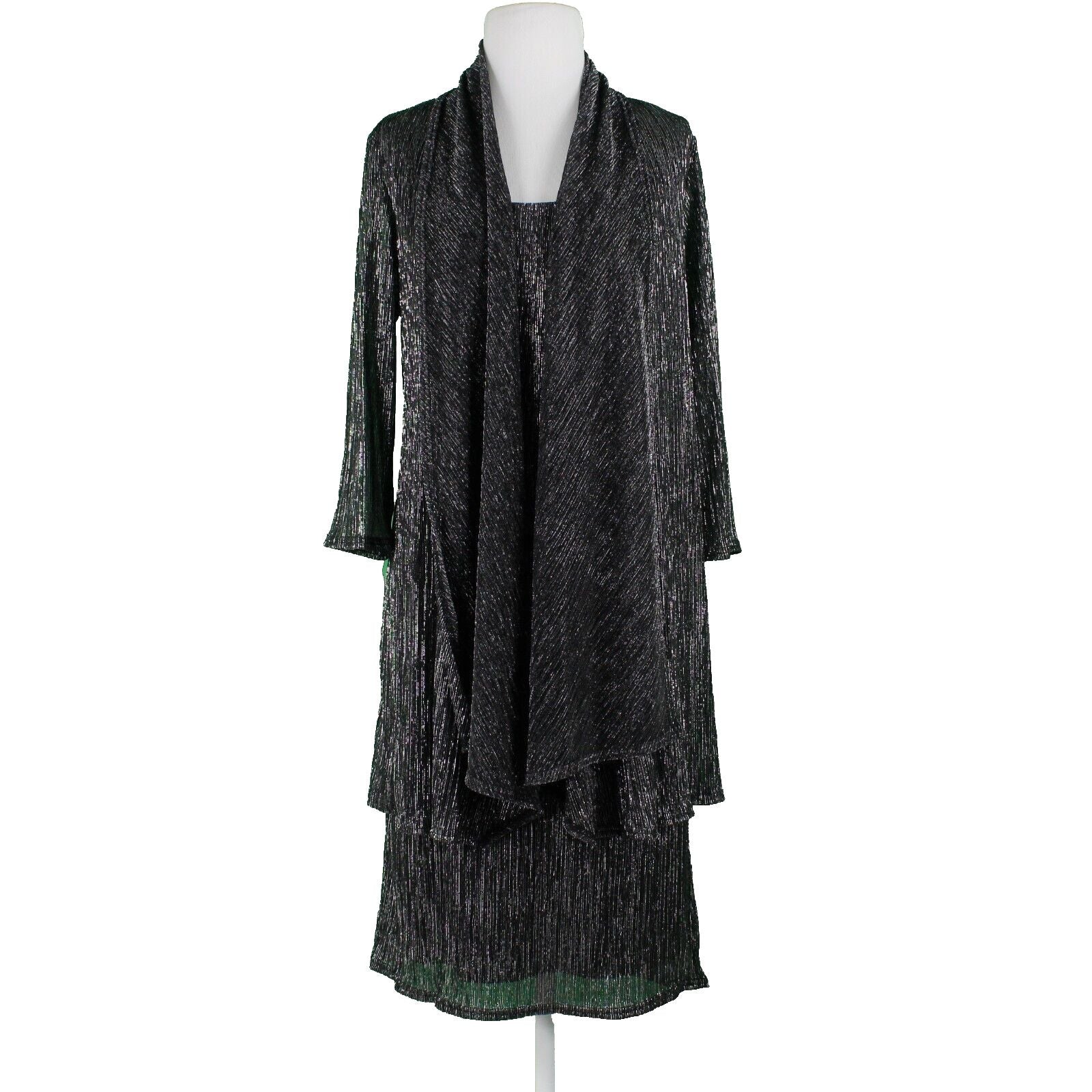 R & M Sz 10 Black Silver Metallic Sheer Lined Polyester Sheath Jacketed Dress