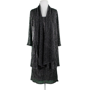 R & M Sz 10 Black Silver Metallic Sheer Lined Polyester Sheath Jacketed Dress