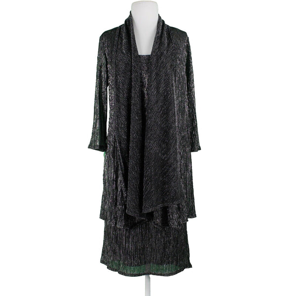 R & M Sz 10 Black Silver Metallic Sheer Lined Polyester Sheath Jacketed Dress