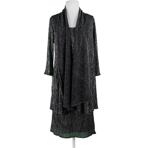 R & M Sz 10 Black Silver Metallic Sheer Lined Polyester Sheath Jacketed Dress