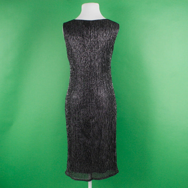 R & M Sz 10 Black Silver Metallic Sheer Lined Polyester Sheath Jacketed Dress