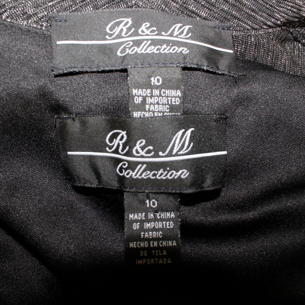 R & M Sz 10 Black Silver Metallic Sheer Lined Polyester Sheath Jacketed Dress