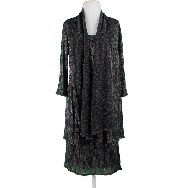 R & M Sz 10 Black Silver Metallic Sheer Lined Polyester Sheath Jacketed Dress