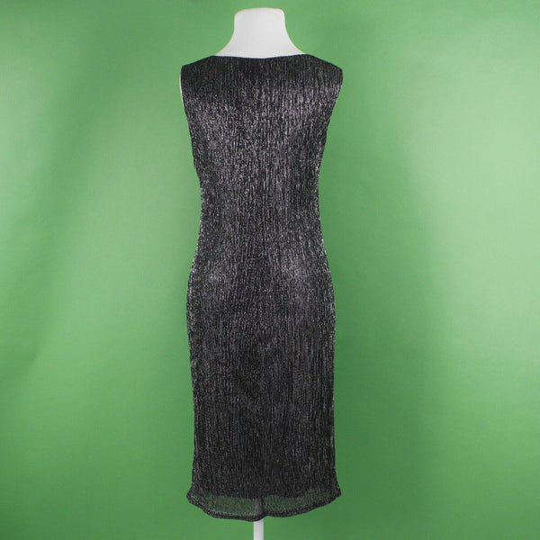 R & M Sz 10 Black Silver Metallic Sheer Lined Polyester Sheath Jacketed Dress