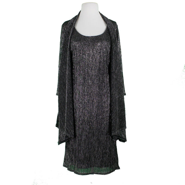 R & M Sz 10 Black Silver Metallic Sheer Lined Polyester Sheath Jacketed Dress