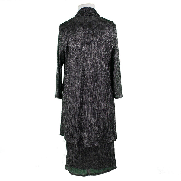 R & M Sz 10 Black Silver Metallic Sheer Lined Polyester Sheath Jacketed Dress