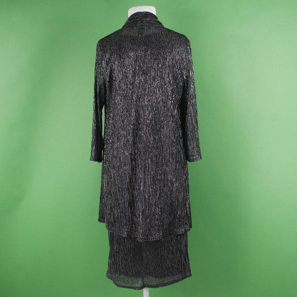 R & M Sz 10 Black Silver Metallic Sheer Lined Polyester Sheath Jacketed Dress
