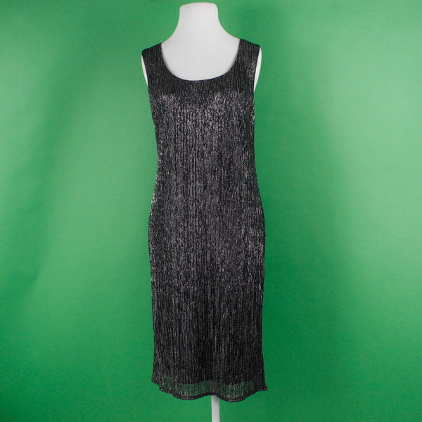 R & M Sz 10 Black Silver Metallic Sheer Lined Polyester Sheath Jacketed Dress