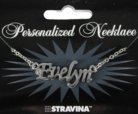 EVELYN NEW Name Silvertone Rhinestone 14.5" w 4.5" Multi Ring Extender Necklace