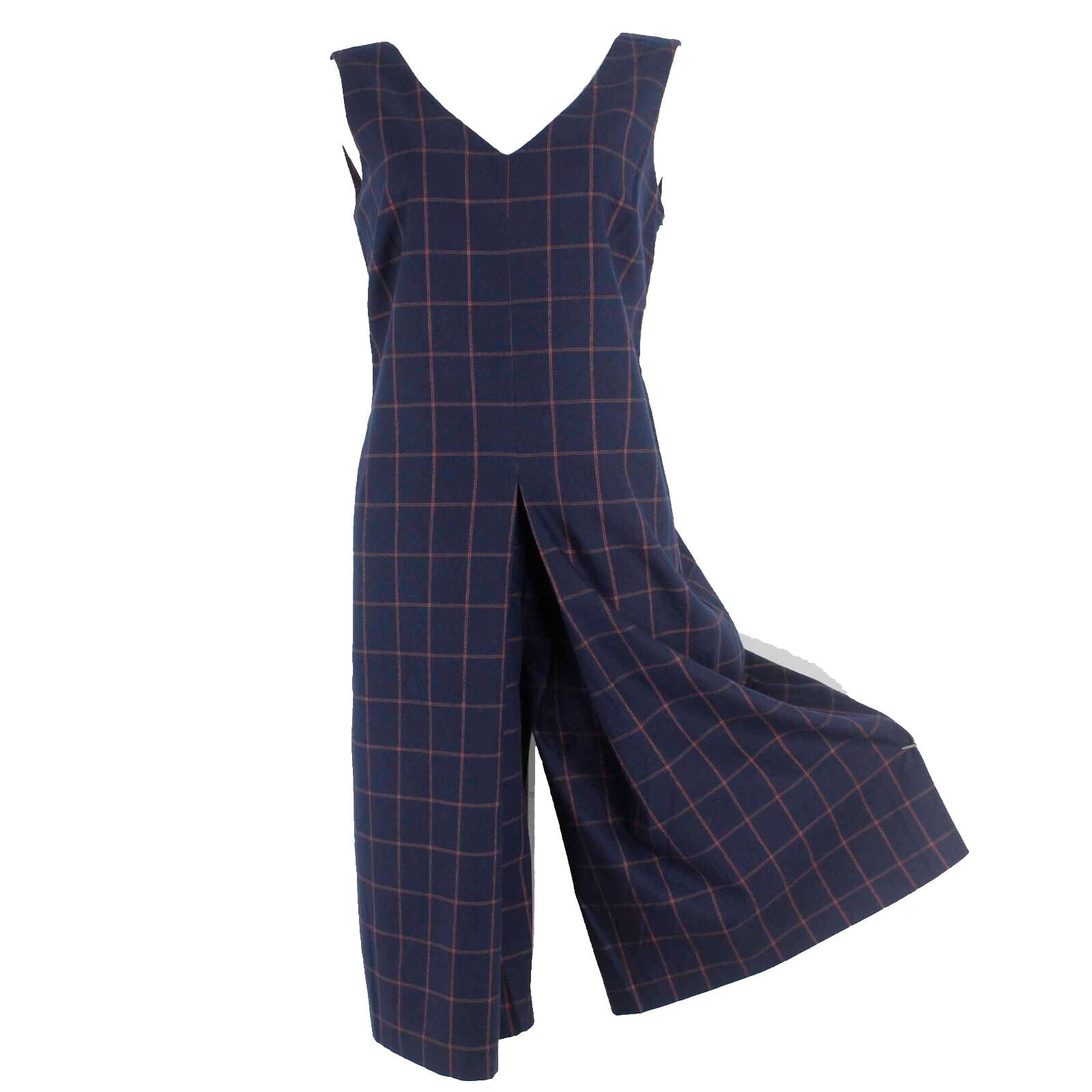 Romeo Juliet Couture NEW $185 Sz M Navy Blue Apricot Poly Blend Woven Jumpsuit