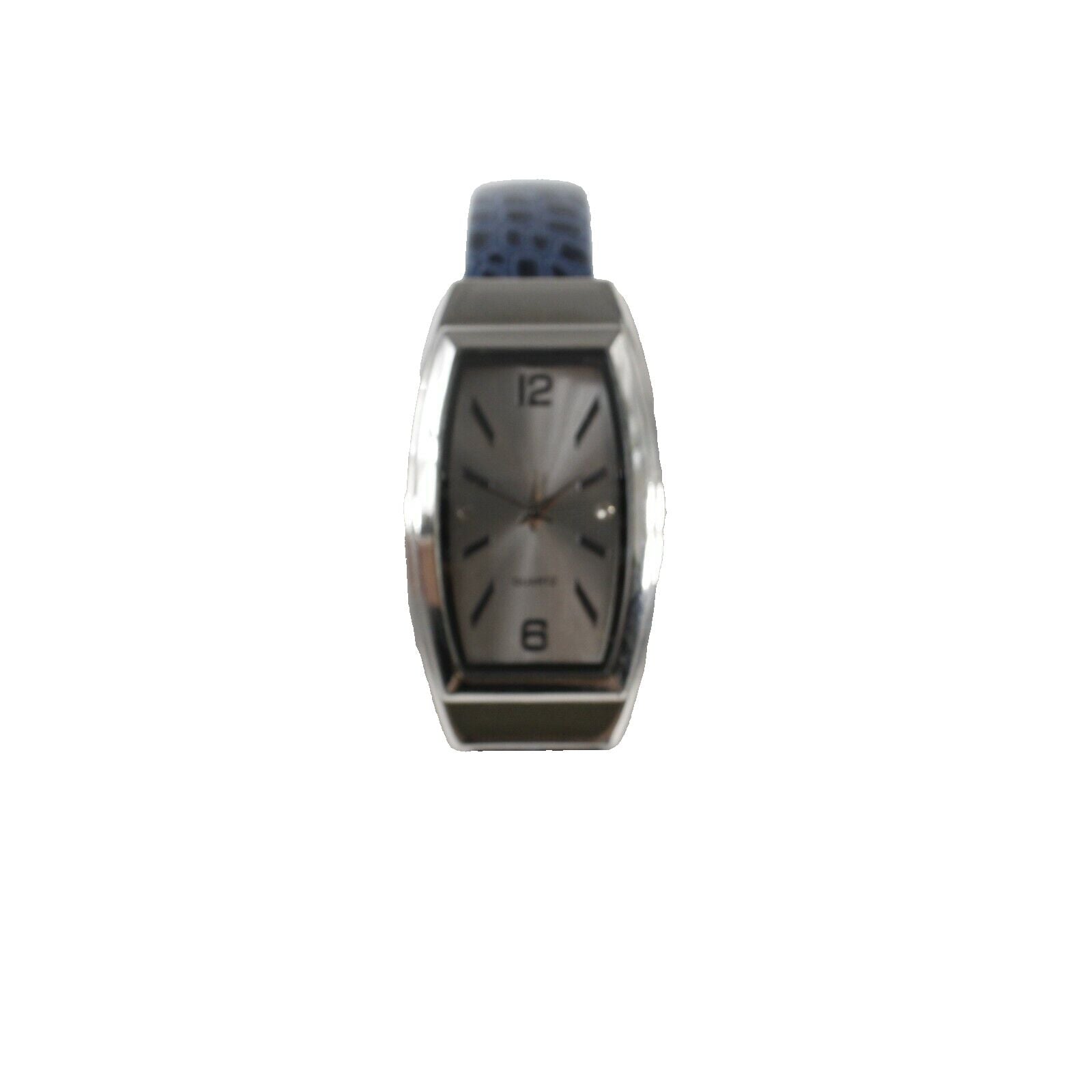 Chicos SR626SW Blue Silvertone Croco Embossed Hinged Bracelet Wrist Watch
