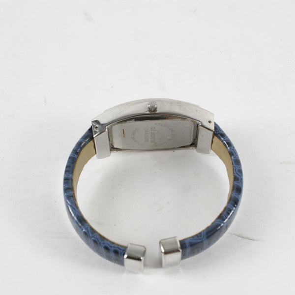 Chicos SR626SW Blue Silvertone Croco Embossed Hinged Bracelet Wrist Watch