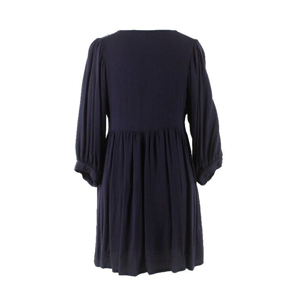 Umgee Sz S Navy Blue Multi Applique Front Gathered Cotton Poly Flowing Dress