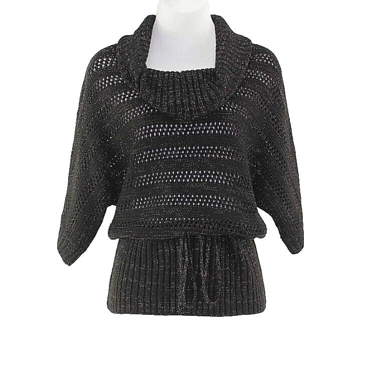 United States Sweaters Sz S Black With Silver Metallic Belted Acrylic Sweater