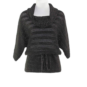 United States Sweaters Sz S Black With Silver Metallic Belted Acrylic Sweater