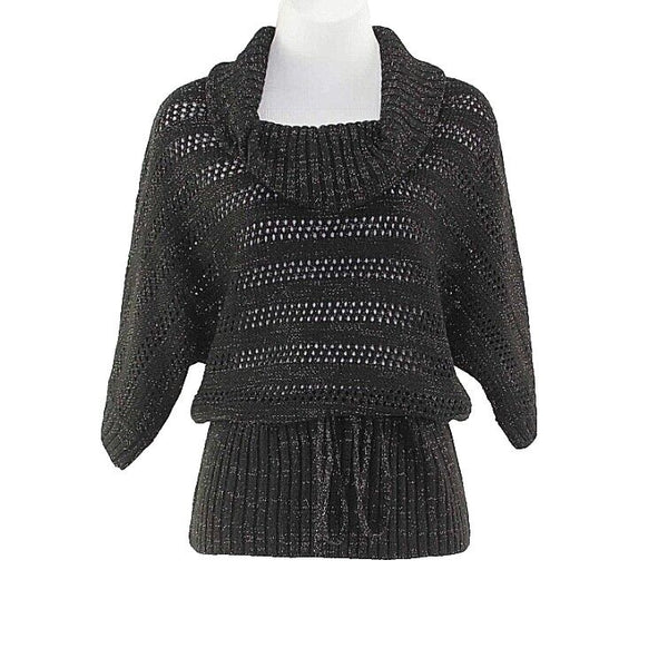 United States Sweaters Sz S Black With Silver Metallic Belted Acrylic Sweater