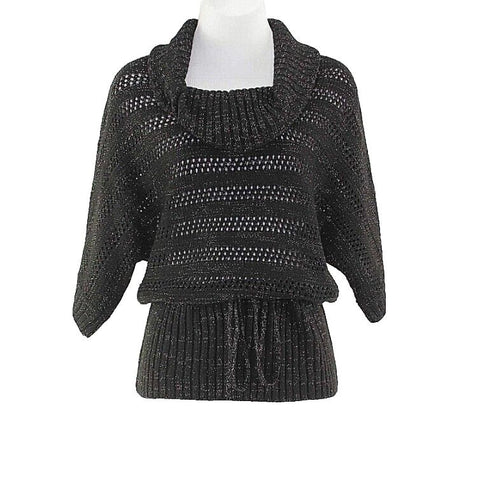 United States Sweaters Sz S Black With Silver Metallic Belted Acrylic Sweater