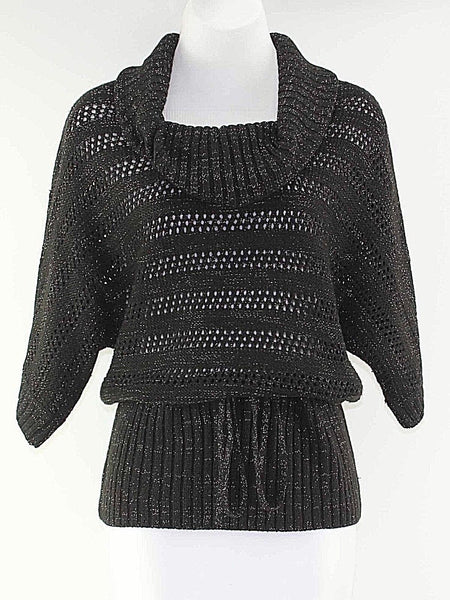 United States Sweaters Sz S Black With Silver Metallic Belted Acrylic Sweater