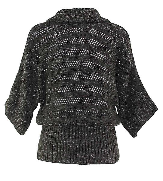 United States Sweaters Sz S Black With Silver Metallic Belted Acrylic Sweater