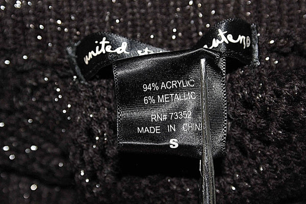 United States Sweaters Sz S Black With Silver Metallic Belted Acrylic Sweater