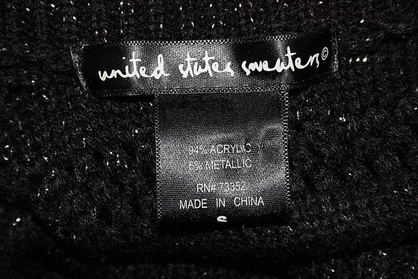 United States Sweaters Sz S Black With Silver Metallic Belted Acrylic Sweater