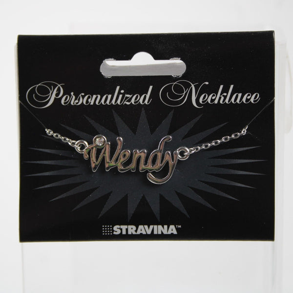 WENDY NEW Name Silvertone Rhinestone 14.5" w 4.5" Multi Ring Ext Necklace
