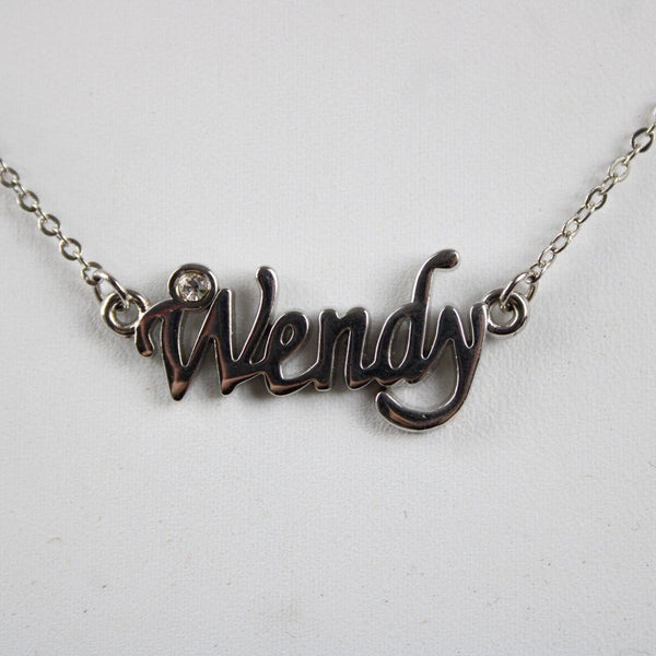 WENDY NEW Name Silvertone Rhinestone 14.5" w 4.5" Multi Ring Ext Necklace