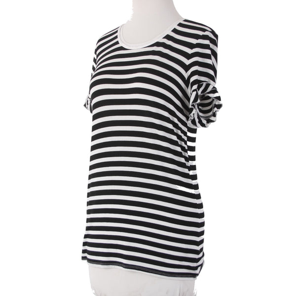 Marled Top Sz XS Black White Striped Round Bodycon Neck Rayon Spandex Top