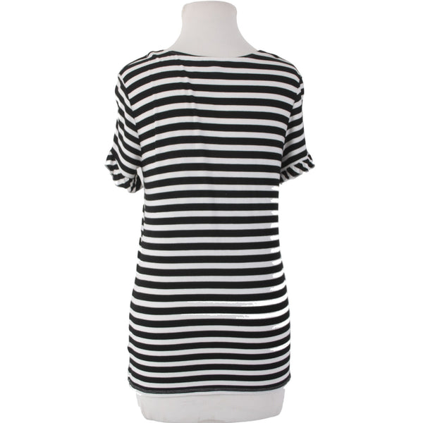 Marled Top Sz XS Black White Striped Round Bodycon Neck Rayon Spandex Top