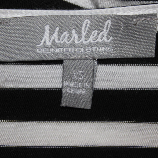 Marled Top Sz XS Black White Striped Round Bodycon Neck Rayon Spandex Top